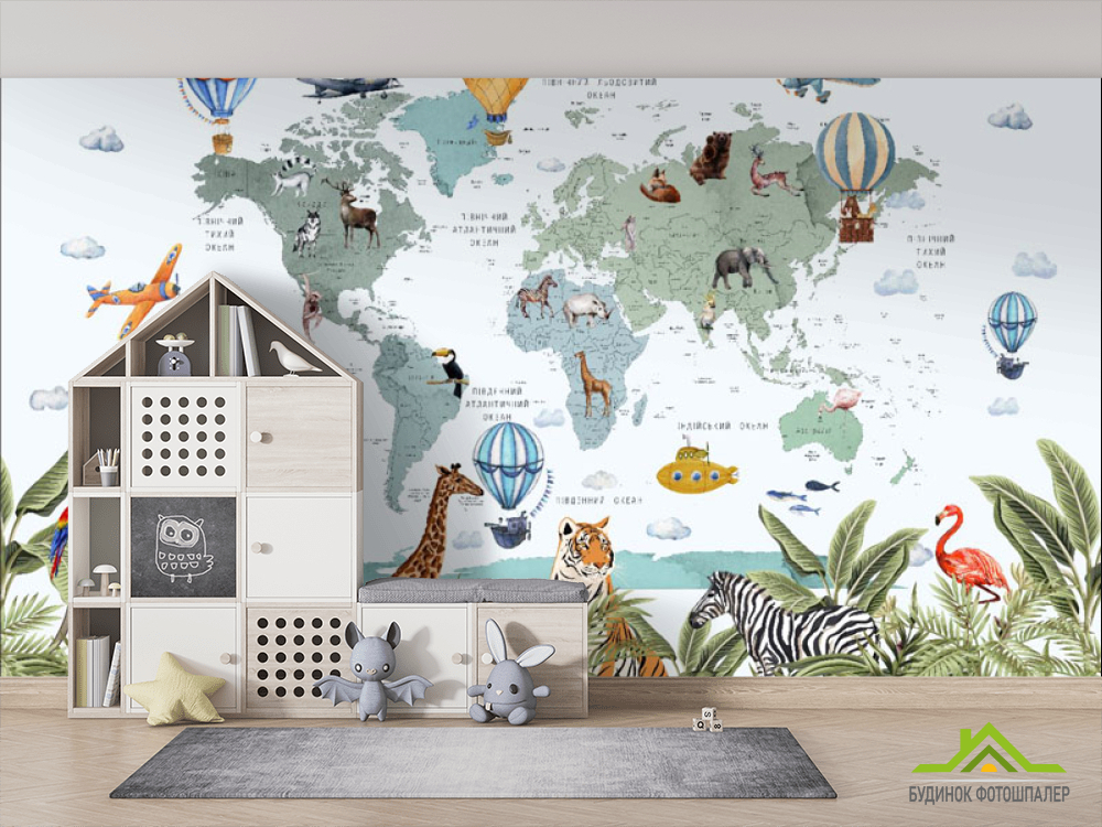 Фотошпалери Карта дитяча українською і тварини