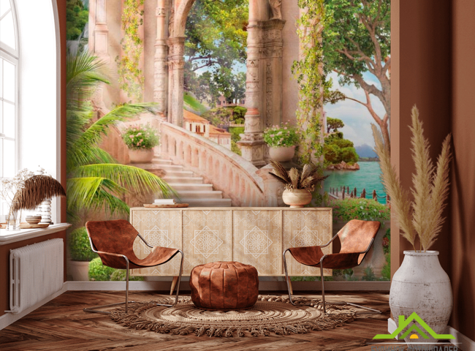 выбрать Фотошпалери Сходи, балкон, дерева Фотошпалери Фрески на стіну