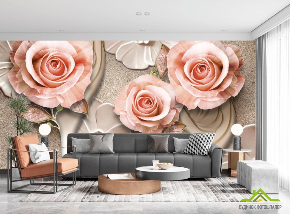 выбрать Фотошпалери Троянди стереоскопічні Фотошпалери 3Д барельєф на стіну