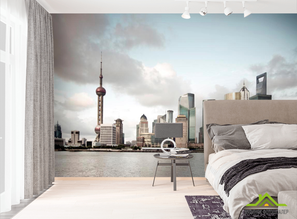 выбрать Фотошпалери Хмари, будинки, море Фотошпалери Сучасний місто на стіну