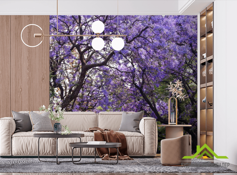 выбрать Фотообои аллея с синими деревьями Фотообои Расширяющие пространство на стену