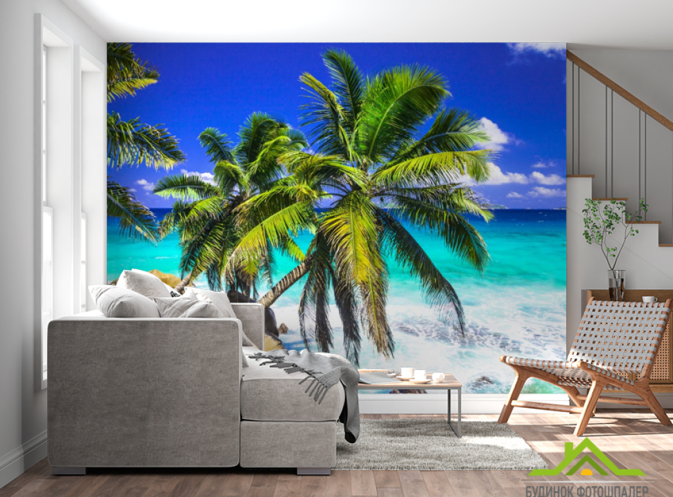 выбрать Фотошпалери дві пальми над блакитним морем Фотошпалери Природа на стіну
