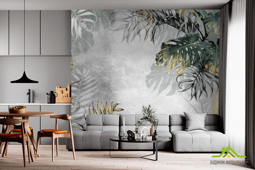 Фотообои тропические листья с золотом