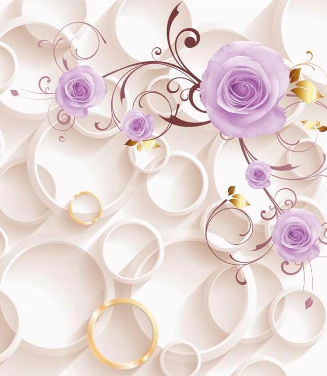 Фотошпалери Фіолетові 3d троянди на кільцях