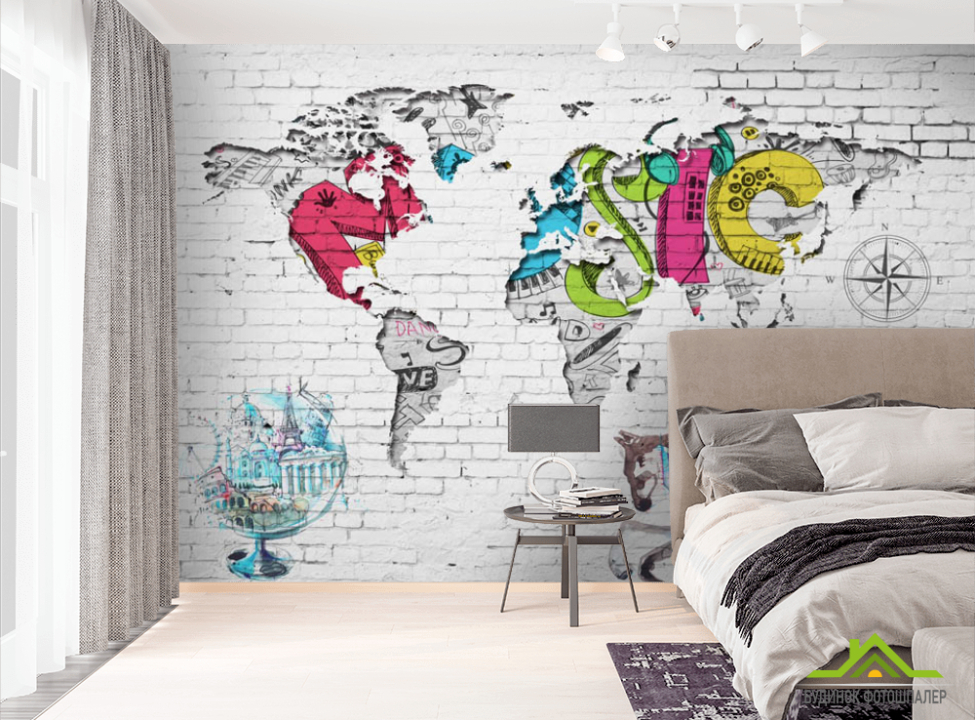 выбрать Фотошпалери Карта на тлі цегли Фотошпалери карта Світу на стіну