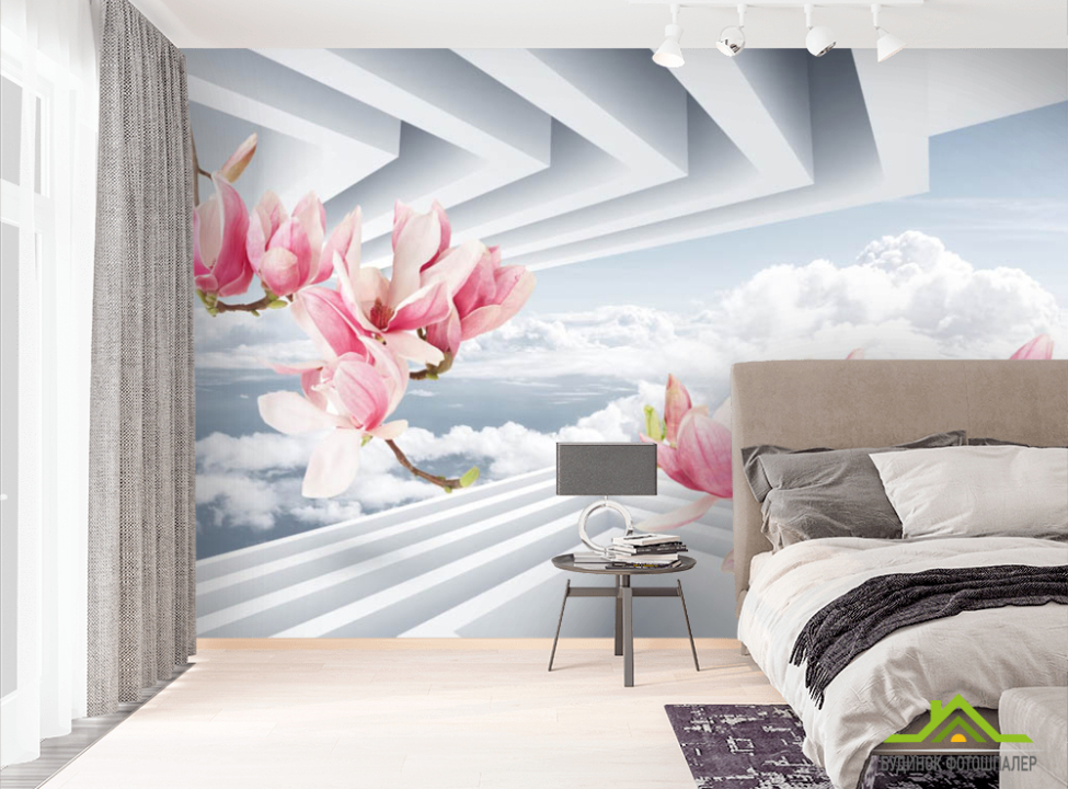 выбрать Фотообои 3д розовые ветви магнолии Фотообои 3Д на стену