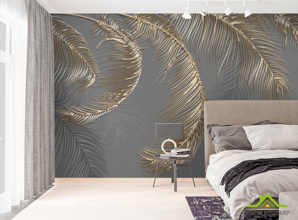 выбрать Фотошпалери Золоті пера Фотошпалери пір'я на стіну