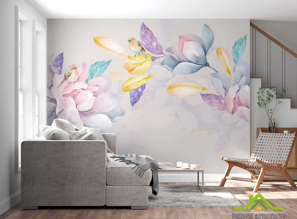 выбрать Фотошпалери Акварельні ніжні квіти Фотообої по стилю на стіну