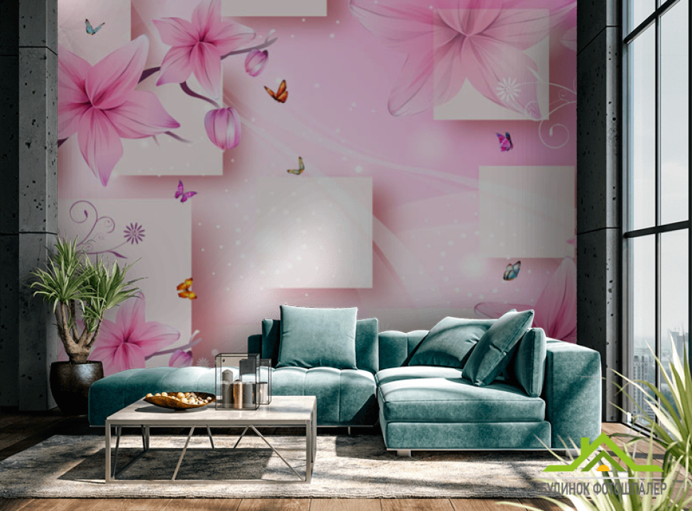 выбрать Фотообои 3д квадраты с цветами Фотообои разные на стену