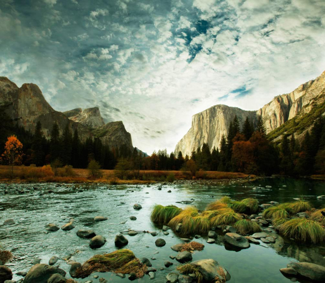 Фотошпалери Хмурное небо, гори