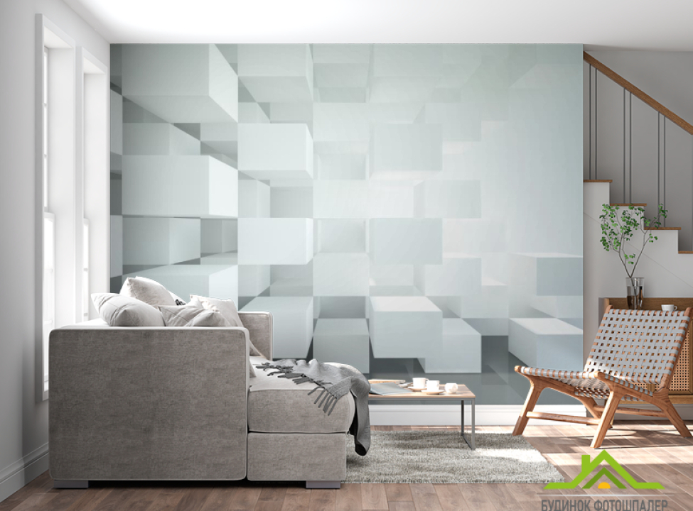 выбрать Фотообои Белые объёмные кубы 3D фотообои расширяющие пространство на стену