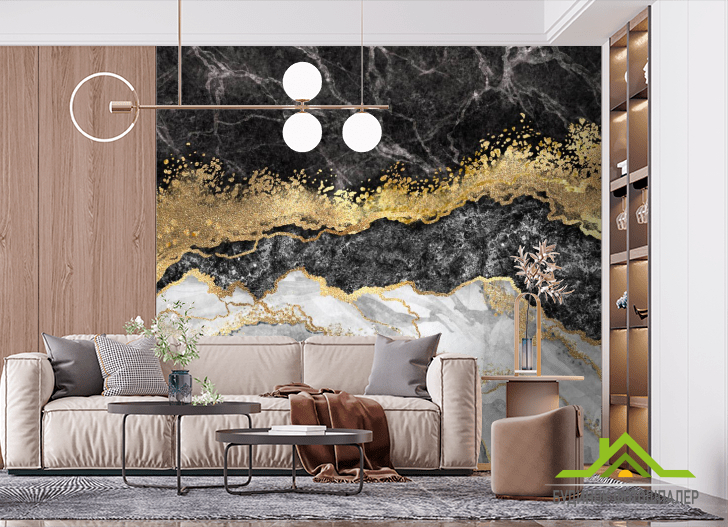 Фотошпалери Чорний флюїд з золотом