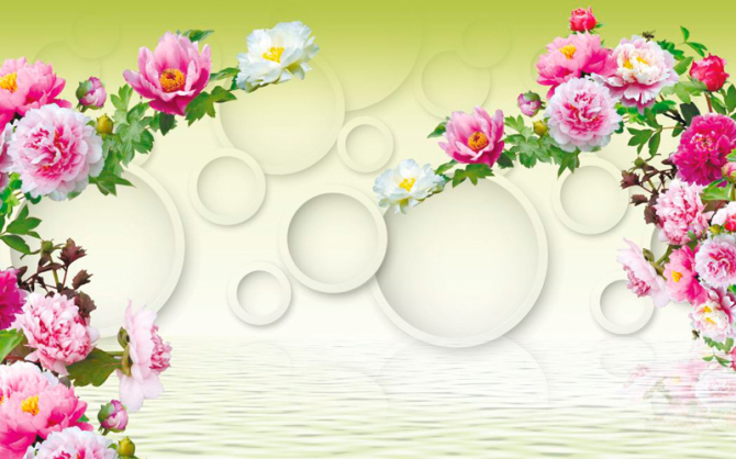 Фотообои 3д цветы с кольцами