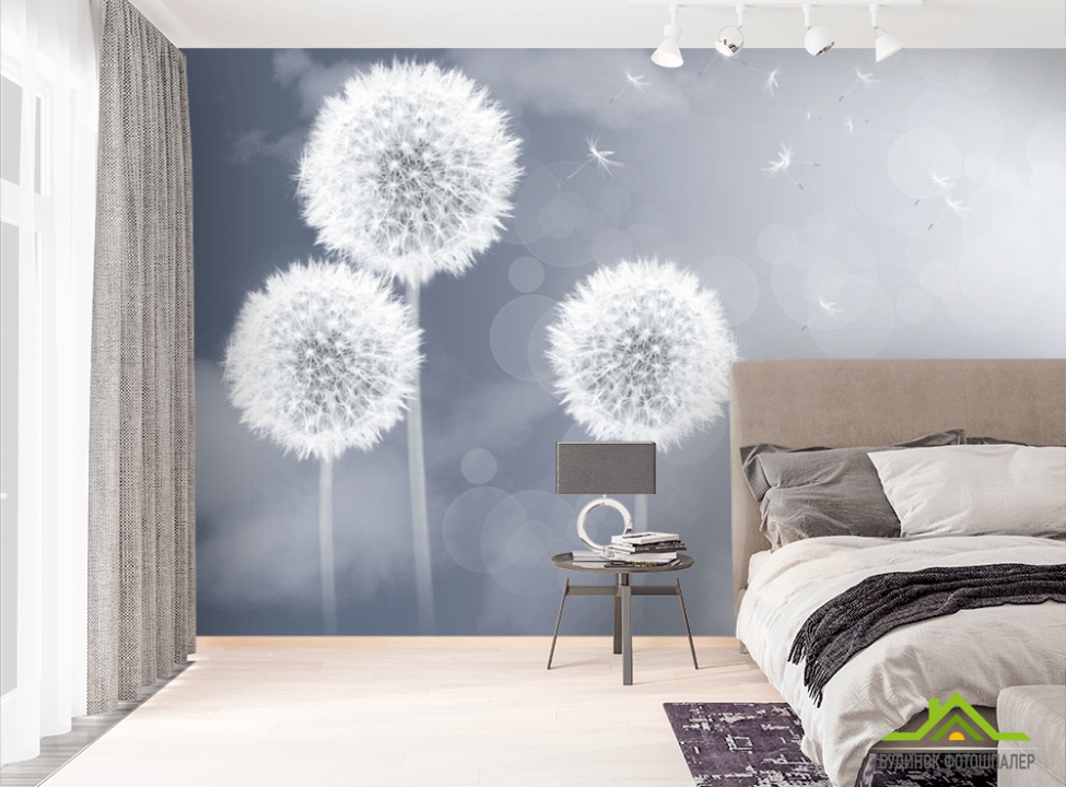 выбрать Фотообои Одуванчики на сером фоне Фотообои Цветы на стену
