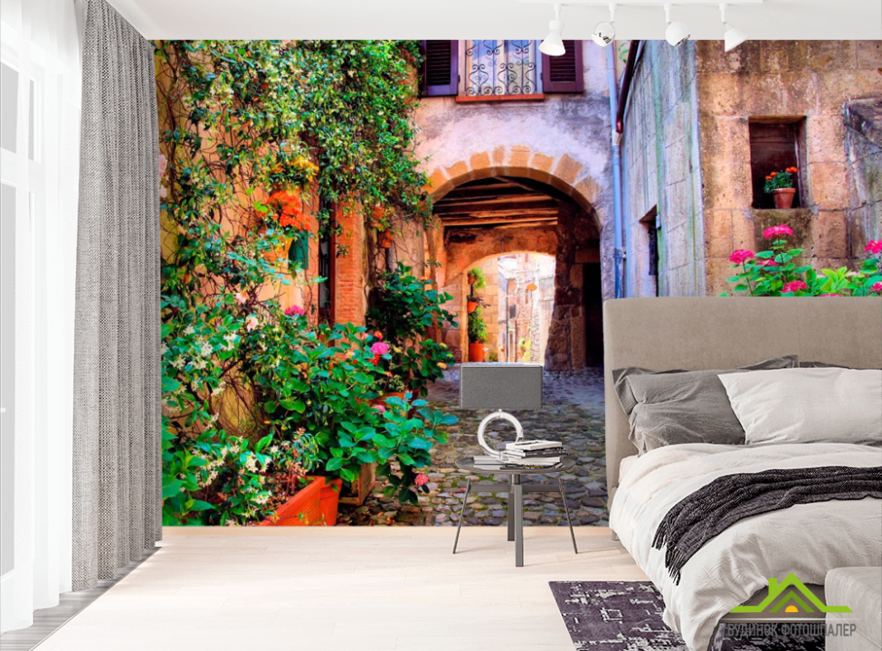 выбрать Фотошпалери Арочна вуличка з квітами Фотошпалери Вулиці на стіну
