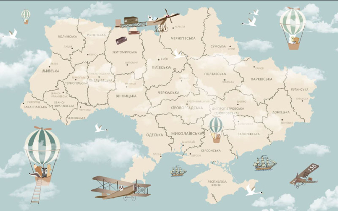 Фотообои Голубая карта Украины в комнате мальчика