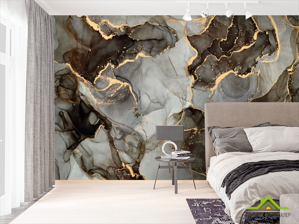 Фотошпалери Коричневий флюїд з золотом