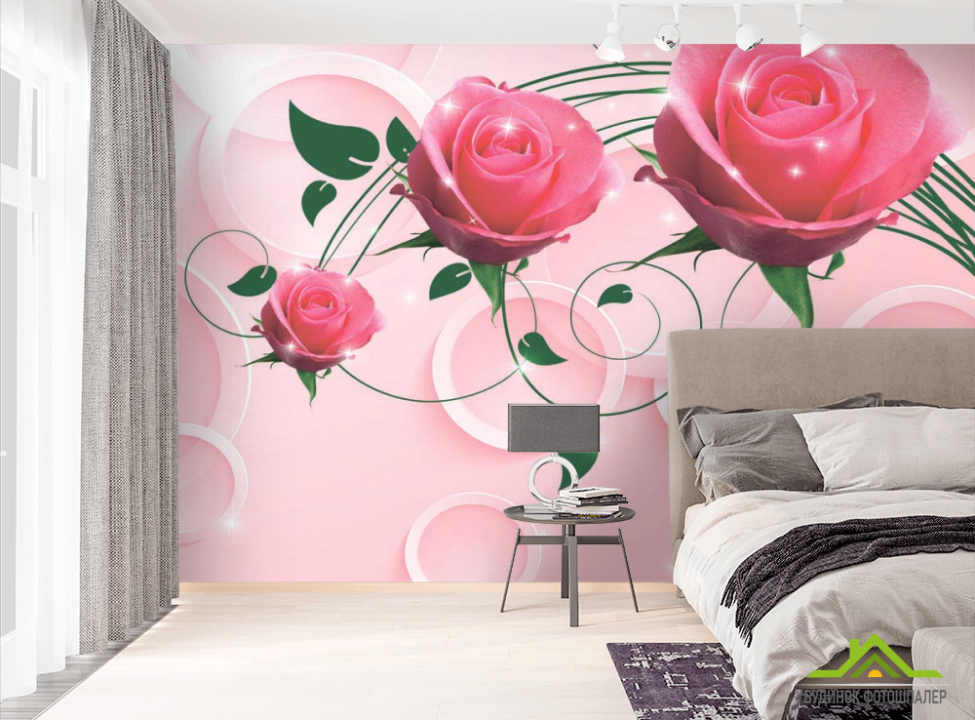 выбрать Фотошпалери Рожеві троянди 3d Фотошпалери стереоскопічні на стіну