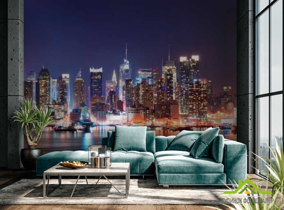выбрать Фотошпалери Яскрава нічна набережна Фотошпалери Місто на стіну
