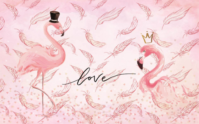 Фотообои Розовые фламинго в шляпе