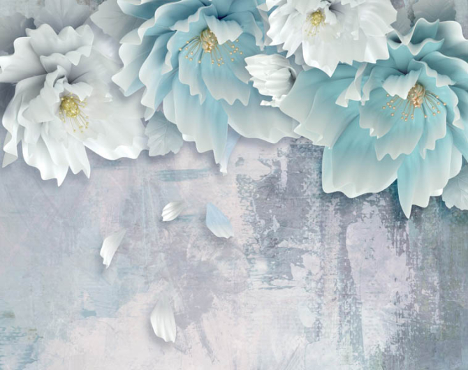 Фотошпалери блакитні 3Д квіти