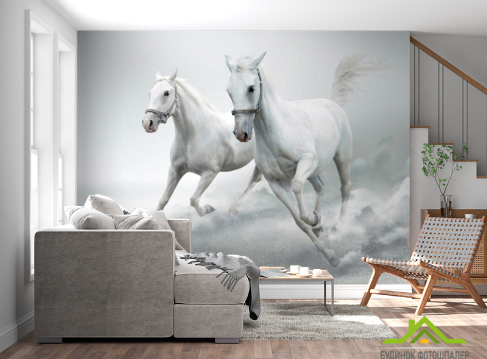 выбрать Фотообои Две белых лошади Фотообои Лошади на стену