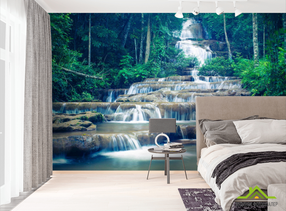 выбрать Фотошпалери ступінчастий водоспад у лісі Фотошпалери Природа на стіну