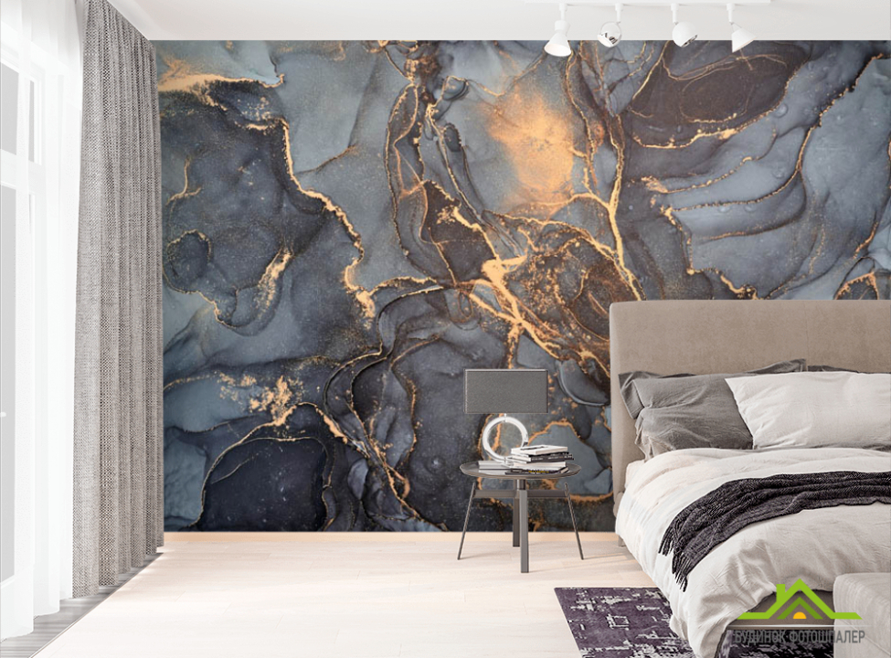 выбрать Фотошпалери Сірий флюїд з золотом Фотошпалери Fluid art на стіну