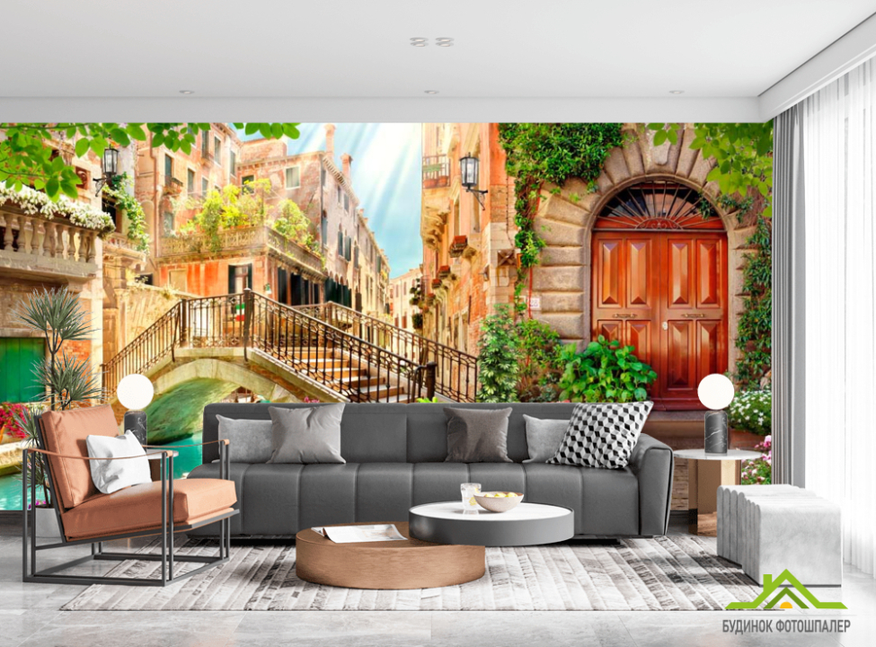 выбрать Фотошпалери Міст, будинок, квіти Фотошпалери Фрески на стіну
