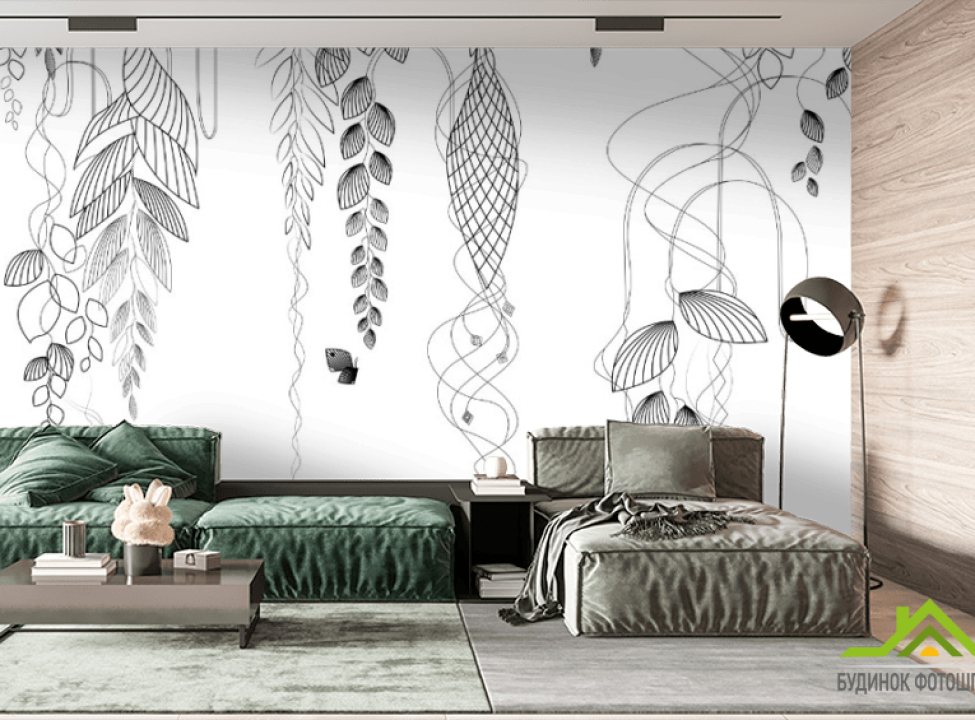 выбрать Фотообои листья с потолка Фотообои простые линии на стену