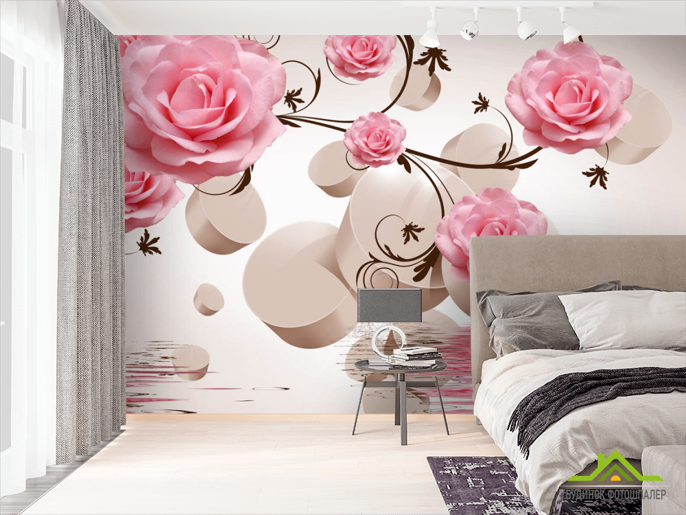 ФотообоиРозовые троянди і 3д сфери