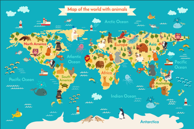 Фотошпалери Бірюзова карта з тваринами