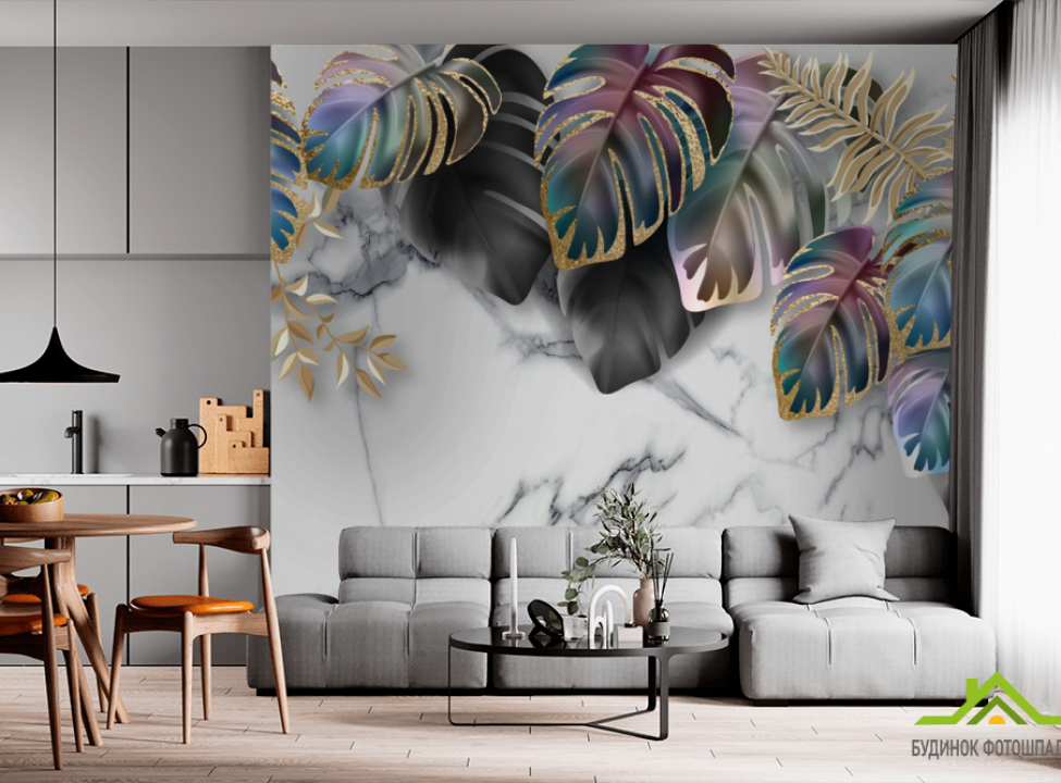 выбрать Фотообои тропические листья с золотом Фотообои с золочением на стену