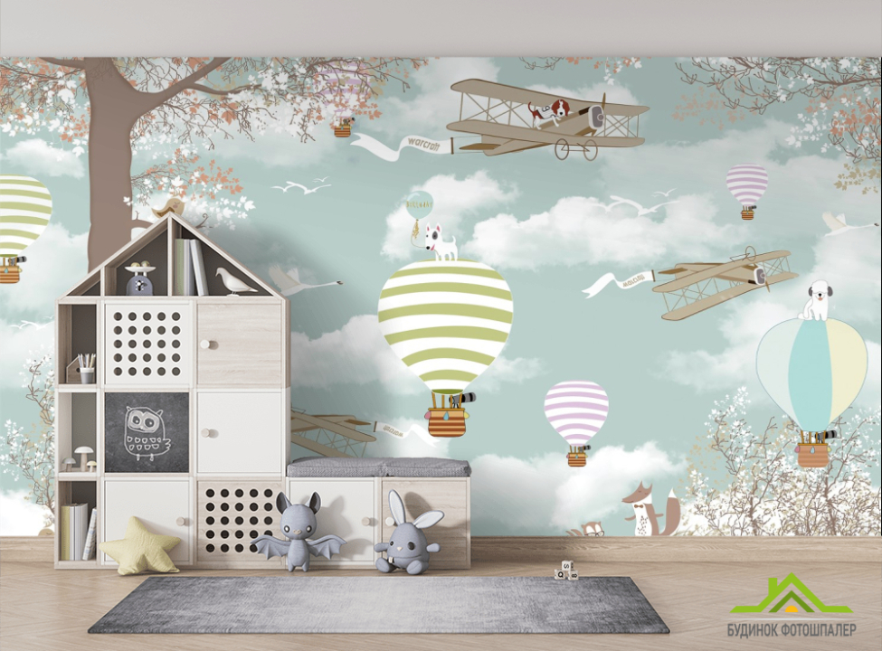 выбрать Фотошпалери повітряні кулі з тваринами Фотошпалери Little kids на стіну