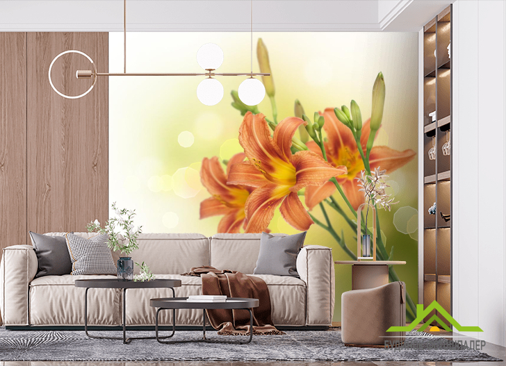 Фотообои красно-желтые лилии