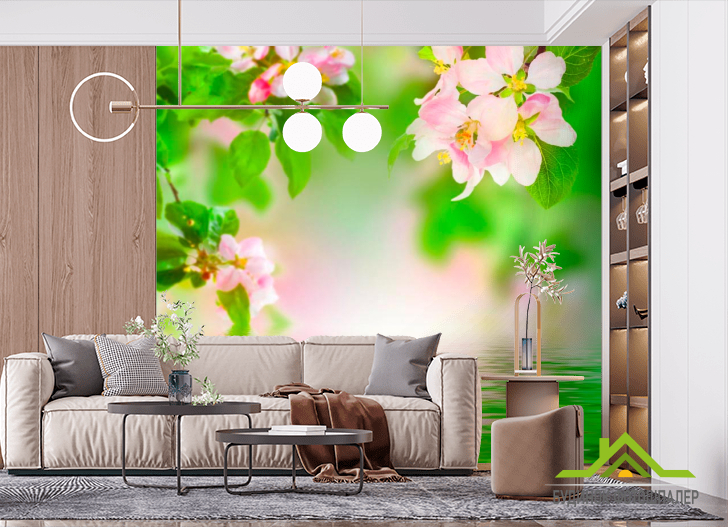 Фотообои Цветущая у реки вишня