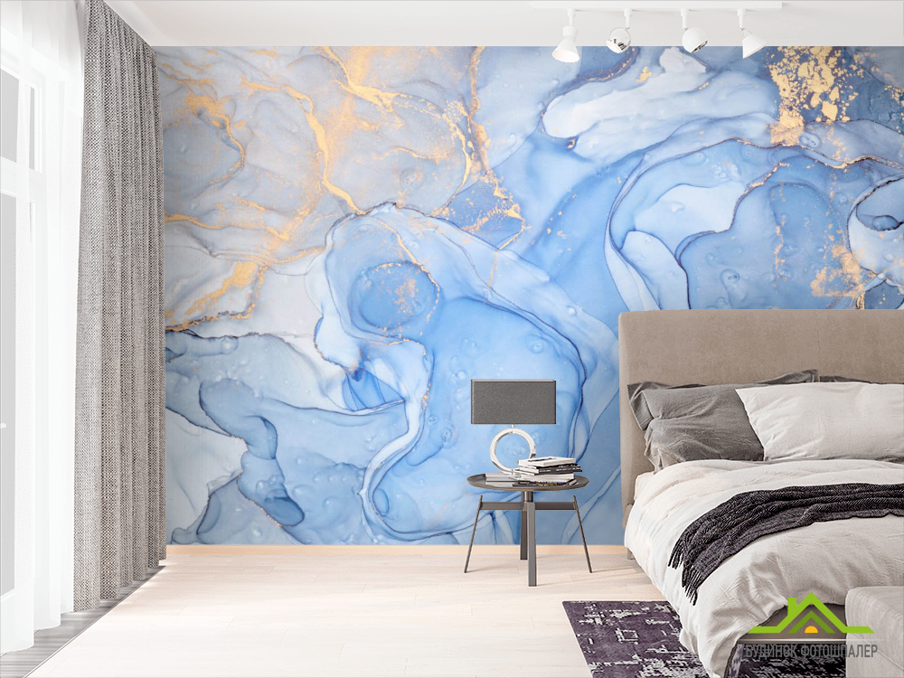 Фотошпалери Блакитний флюїд з золотом
