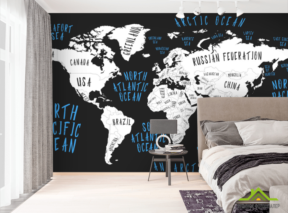 выбрать Фотошпалери Карта на чорному тлі Фотошпалери карта Світу на стіну