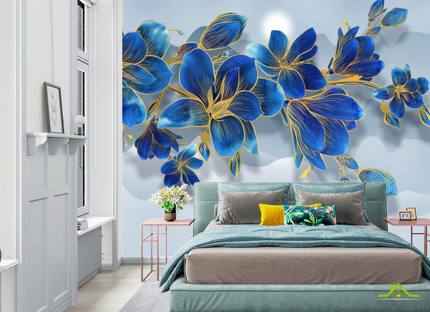 Фотошпалери Сині квіти 3д