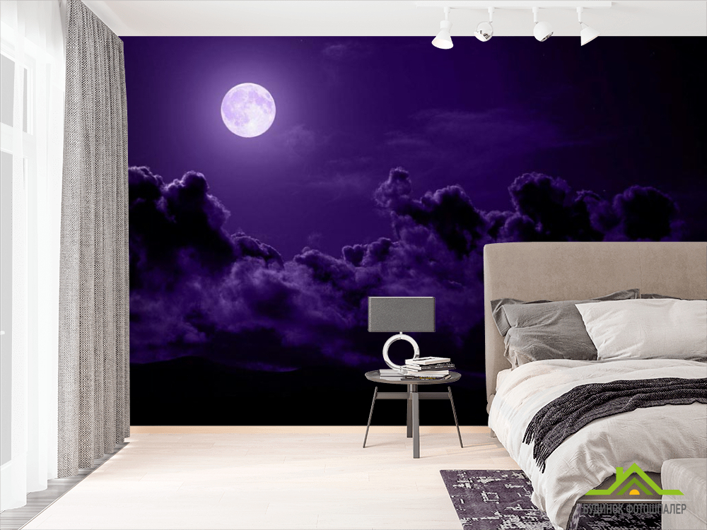 Фотошпалери яскравий місяць на темному небі