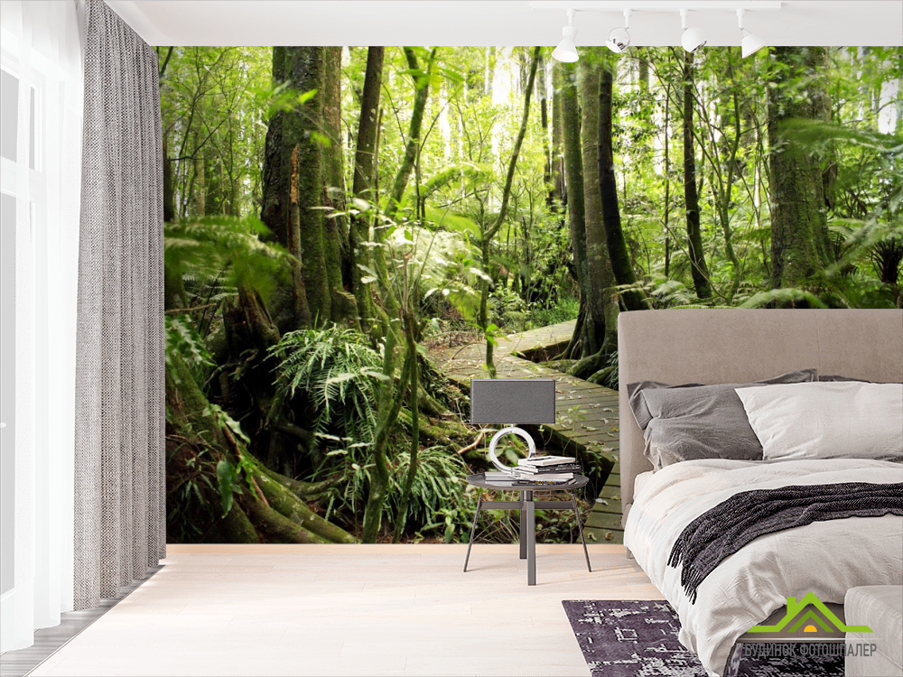 Фотошпалери дерев'яна доріжка в лісі