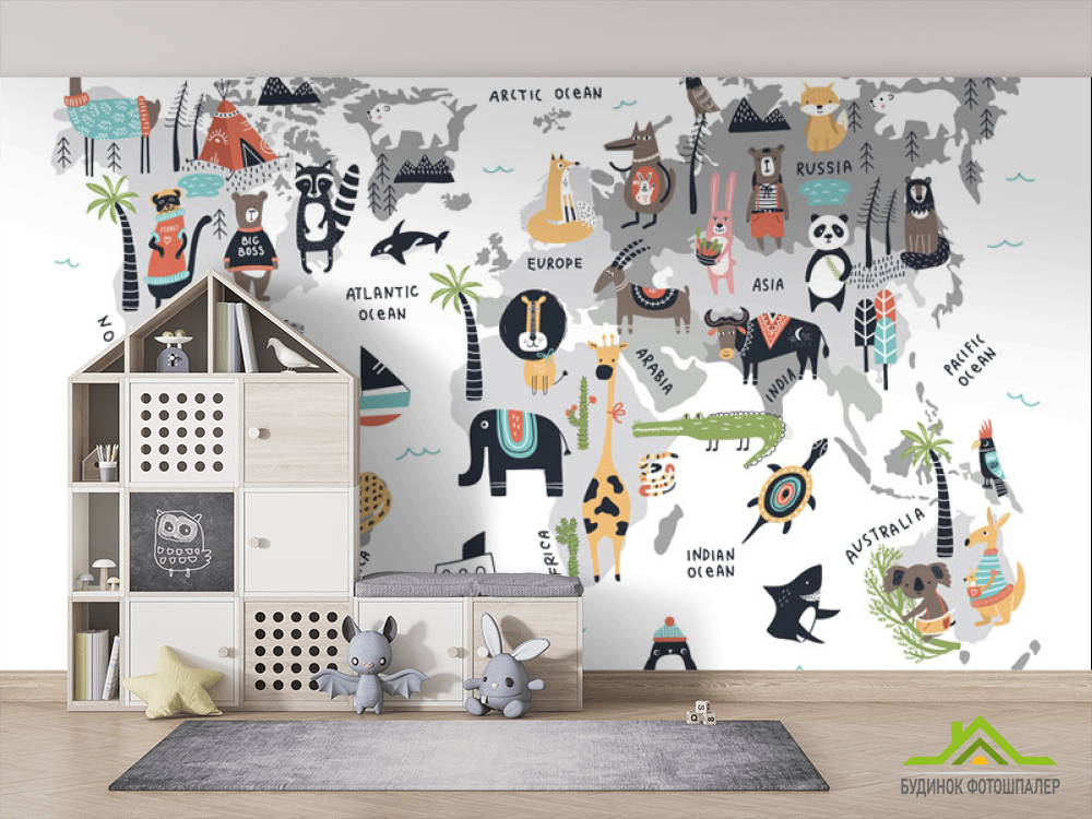 Фотошпалери Карта світу з тваринами
