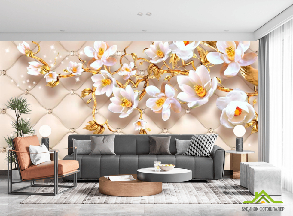 выбрать Фотошпалери Золоті 3d магнолії Фотошпалери стереоскопічні на стіну