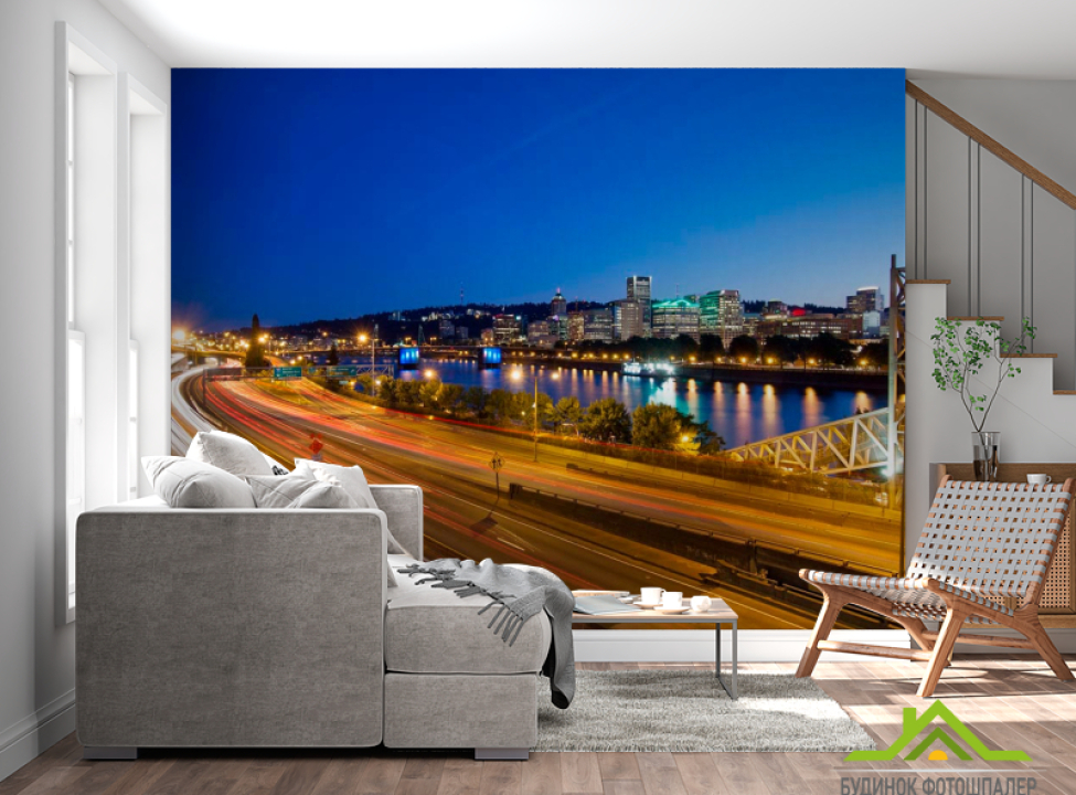 выбрать Фотообои Ночная яркая дорога Фотообои Современный город на стену