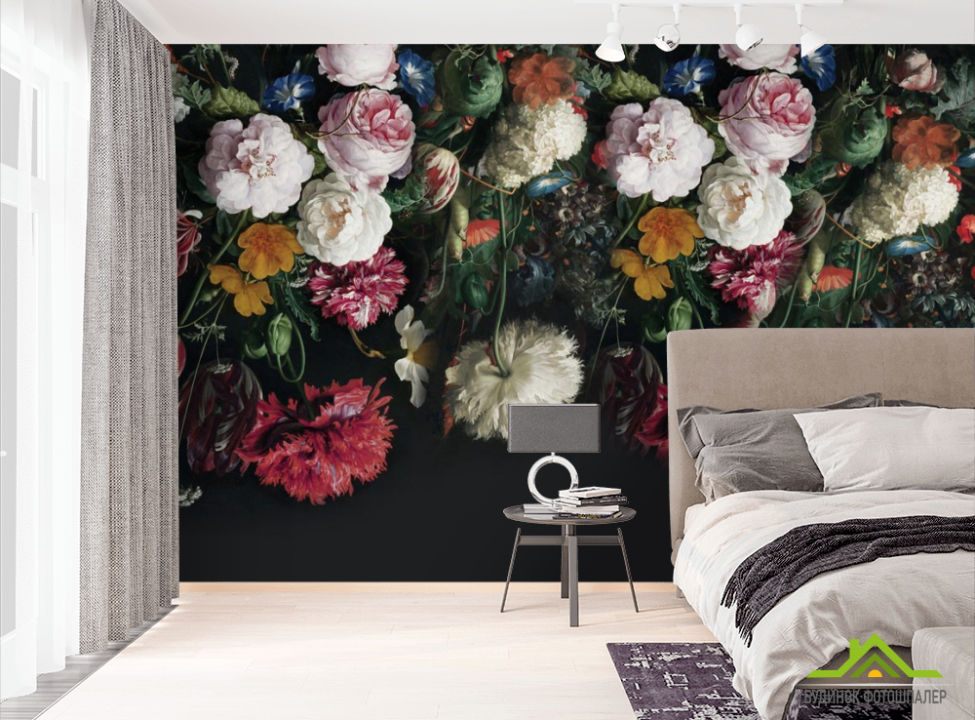 выбрать Фотошпалери Вінтажні квіти на чорному Фотошпалери Квіти на стіну