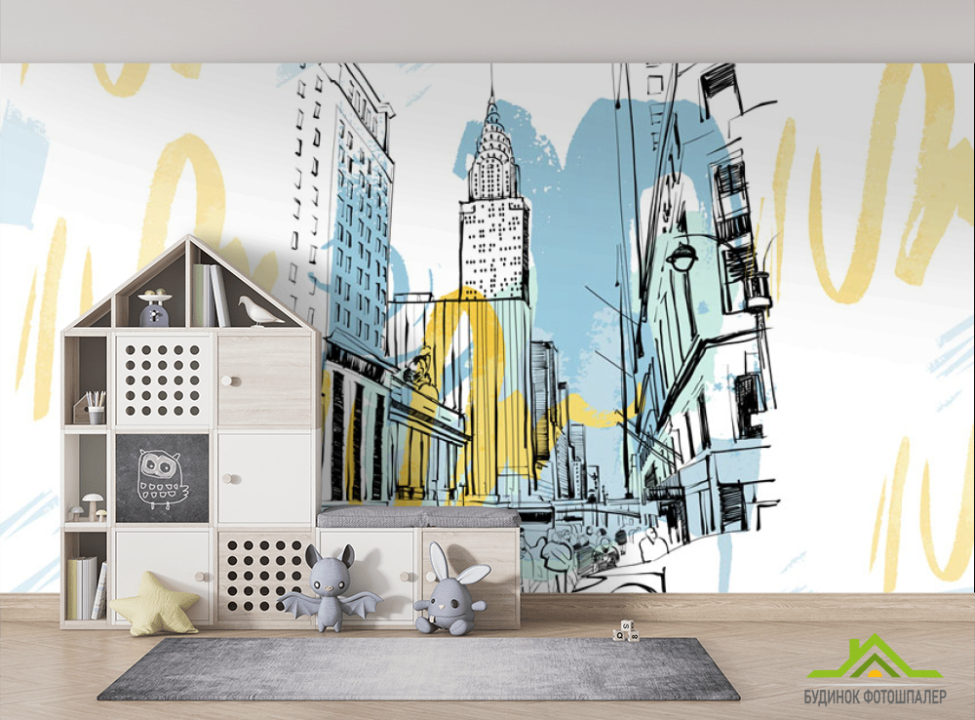 выбрать Фотошпалери Місто в стилі ілюстрацій Фотообої для підлітка на стіну