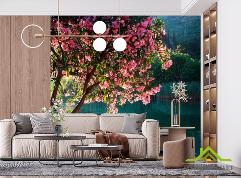 выбрать Фотошпалери Човен, берег, квіти Фотошпалери Природа на стіну