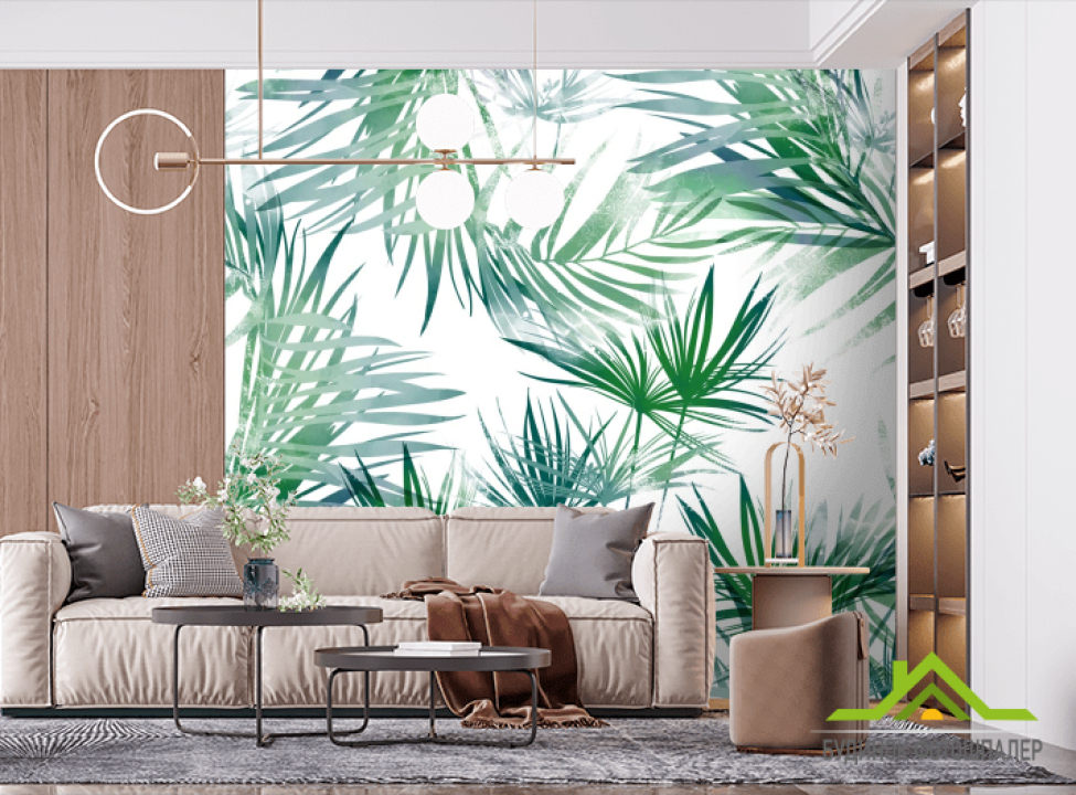 выбрать Фотообои зеленые пушистые листья Фотообои тропические листья на стену