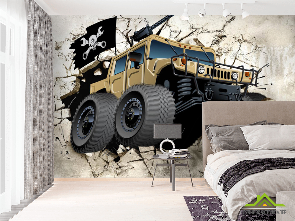 Фотошпалери 3Д машина і стіна