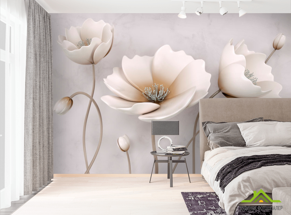 выбрать Фотошпалери Стереоскопічні бежеві квіти Фотошпалери 3Д барельєф на стіну